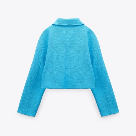 Zara Set - Sky Blue Crop Textured Bomber & Mini Skirt - Picture 14 of 17